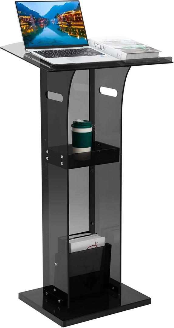 Acrylic Podium Stand, Pulpits for Churches, 47.5inch Modern Lecterns & Podiums with Storage Shelf for Classroom, Weddings, Conference, Concert, Professional Presentation Podiums