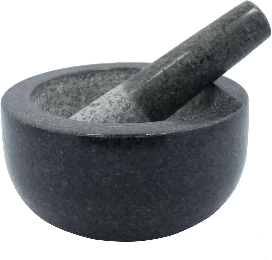 Kota Japan Large Black Granite Mortar & Pestle Natural Stone Grinder for Spices, Seasonings, Pastes, Pestos and Guacamole