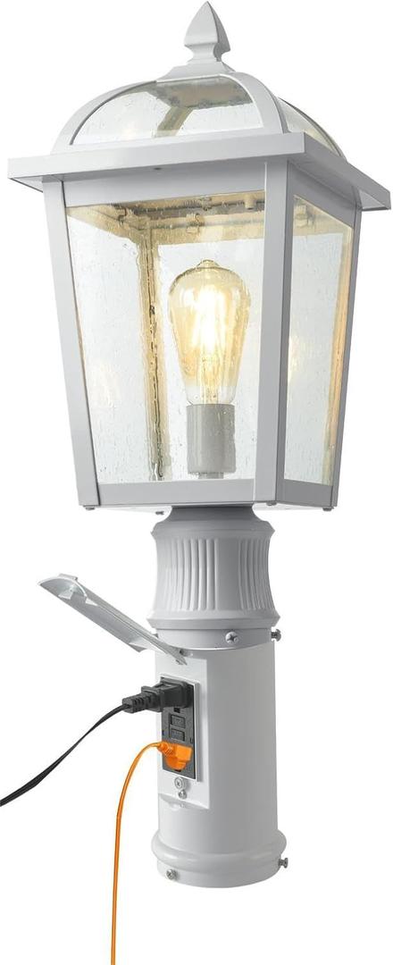 Dusk to Dawn Outdoor Post Light, Multi-Purpose Garden and Fence Pathway Lighting with Socket and Glass Lampshade, Exterior Lamp Post Light Fixtures for Garden, Patio, Pathway, White