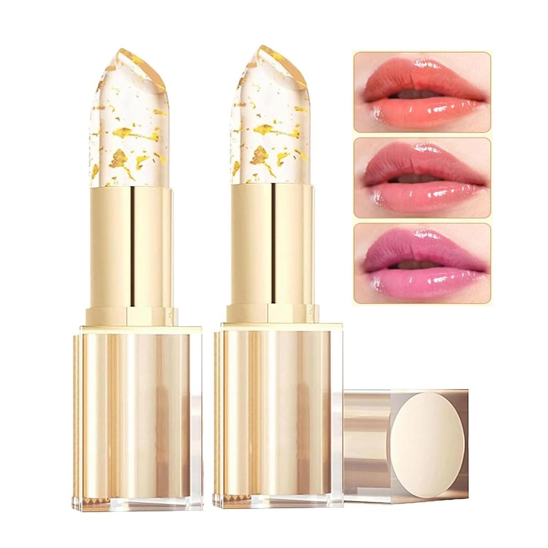 MVC Color Changing Lipstick, Gold Crystal pH Color-Changing Lipstick 24HR Transferproof Lip Gloss,Moisturizing Tinted Lip Balm,Mothers Day & Birthday Gifts for Women (2 Count)