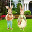 2pcs Large Easter Vintage Bunny Yard Signs Easter Decorations Outdoor with Stakes Lawn Garden Decor for Kids Family Home Outside Spring Easter Party