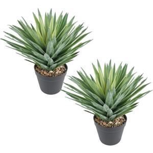 Velener Artificial Agave Plant in Black Pot with Real Stone Pebbles, Large Fake Agave Plants for Indoor and Outdoor-15 inches Tall, 81 Leaves, 2 Pcs