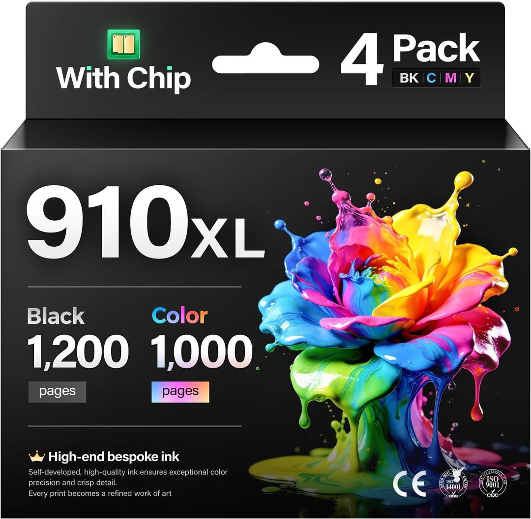 910XL Ink Cartridges Replacement for HP 910xl Ink Cartridges Combo Pack with HP OfficeJet Pro 8025e 8015e 8022e 8028e 8035e 8025 8035 8020 8022 Printer (Black, Cyan, Magenta, Yellow)