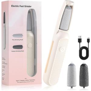 Electric Callus Remover for Feet, Rechargeable Foot File for Dead Skin, Waterproof Pedicure Tool for Cracked Heels, Comes with 2 Interchangeable Roller Heads (Coarse & Fine)