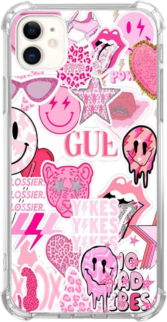 Pink Indie Aesthetics Hippie Collage Case Compatible with iPhone 12/12 Pro,Colourful Trendy Cool Teen Girl Case,Silicone Shockproof TPU Bumper Case for iPhone 12/12 Pro