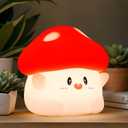 Mushroom Night Light, Squishy Silicone Lamp - Tap Control 2 Brightness, 50H Battery & Auto Timer, Cute Valentines Gifts for Kids, Bedside Nursery Desk Mushroom Decor