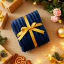 Nookly Navy Fleece Throw Blanket for Couch, Soft Lightweight Ribbed Plush Blanket for Sofa and Bed, All-Season Cozy Striped Throw for Women Girl 50x60 Inches