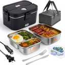 Kabbas 1.8L Portable Electric Lunch Box for Adults, 100W Heated Lunch Box for Men with Removable Dual Container, Fast Heating Food Warmer, 12V/24V/110V for Car Truck Office lonchera elctrica porttil (Black)