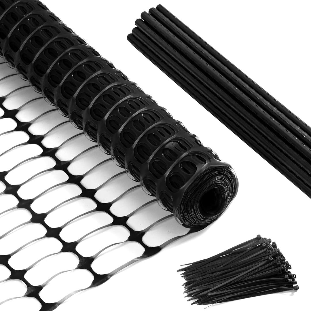 Temporary Fence Plastic Fence with Posts,40" x100' Safety Barrier for Dogs Snow Mesh Fencing with Steel Stake 4Ft Movable Portable Fencing Fence Roll 40In High for Garden Backyard Outdoor-Black