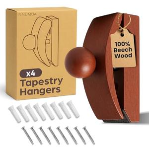 Quilt Hanger for Wall for Display Beech Wood - Adjustable Heavy Duty Quilt, Rug & Tapestry Hangers for Walls - 4 Pack with Hardware and Installation Instructions (Dark Brown)