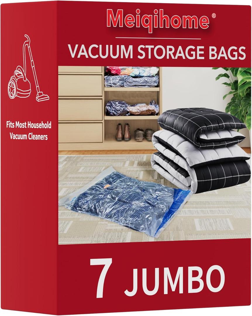 MEIQIHOME Vacuum Storage Bags, Space Saver Sealer Bags,Vacuum seal bags for clothing, Pillows, Comforters, Blankets, Bedding,7 Jumbo
