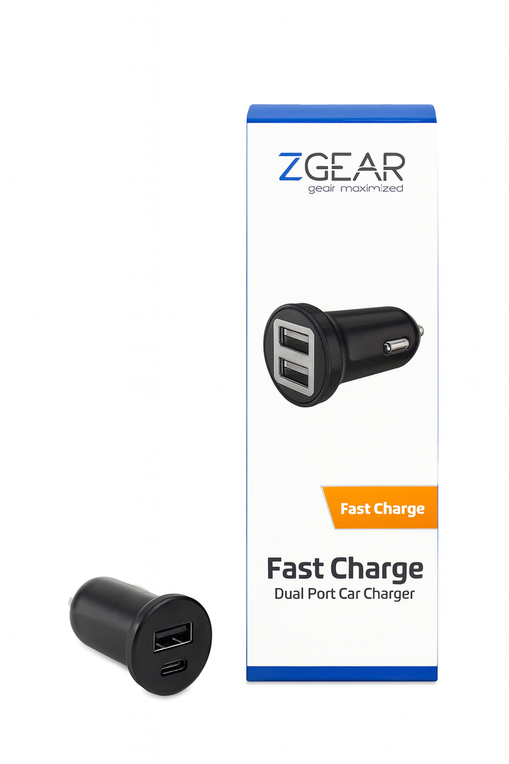 Z Gear USB Charger Fast Charger Dual Port Car Charger 12 Watts ( 2.4 Amps ) Black