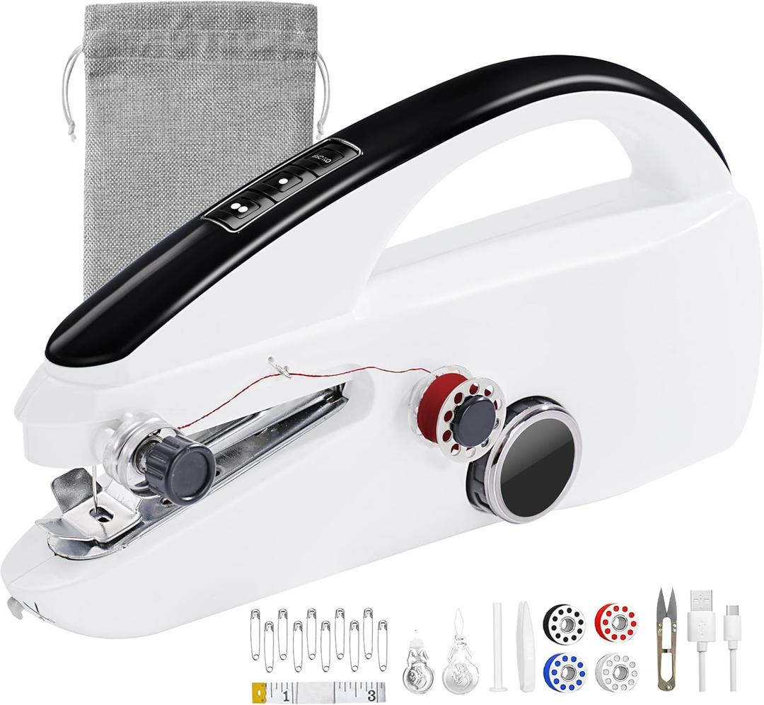 Handheld Sewing Machine, Hand Held Sewing Machine for Adults, Portable Mini Sewing Device (White)