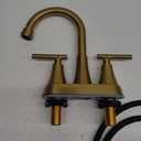 4 inch Brushed Gold Bathroom Sink Faucet with Pop-up Drain and 2 Supply Hoses, Stainless Steel Lead-Free 2-Handle Centerset Faucet for Bathroom Sink Vanity RV