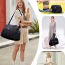 Wandering Nature Personal Item Travel Bag, Small Duffle Bag for Women with Wet Pocket & 14'' Laptop Compartment, Lightweight Carry on Weekender Duffel, Wave pattern (Black)