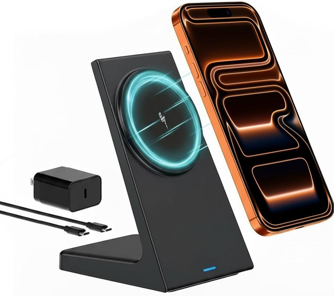 Wireless Charging Station - Magnetic Charger for iPhone 17/16/15/14/13/12 Series, Compatible with Apple, Stable Wireless Charger Stand for Desk & Bedside, Gifts for Men/Women (Black)