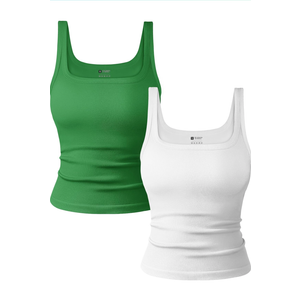 OLCHEE Womens 2PK Square Neck Tank Tops Seamless Ribbed Trendy Going Out Basic Shirts 2025 Summer Slim Fit Cami, Size M