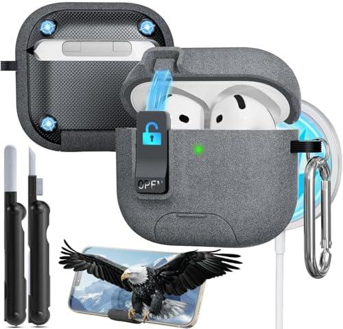 Pack of 3, MCTOPZO Compatible with AirPods 4th Generation Case with Phone Stand & Cleaning Kit Compatible with Magsafe,Magnetic Automatic Lock for Airpods 4 with Active Noise Cancellation Charging Cover