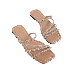 FITORY Women's Slide Sandals Flat Toe Ring Thongs with Cross Strap for Summer Size (7, Camel)