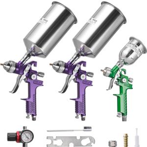VEVOR 3-Piece Air Spray Gun Kit, Professional Auto Paint Spray Gun Set with 3 Nozzles (1/1.4/1.8mm), 3 Cups & Air Regulator, Gravity Feed Automotive Paint Sprayer for Primer, Topcoat & Touch-Up
