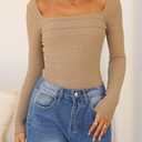 ZESICA Women's Long Sleeve Shirts Spring Fashion Square Neck Slim Fit Basic Going Out Tops Trendy Outfits, Size: S