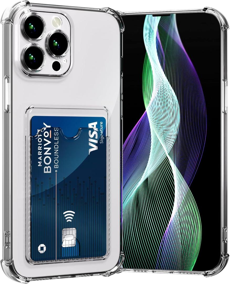 Case for iPhone 17 Pro Max Protective Case with Card Slot Transparent, Silicone TPU Mobile Phone Case Thin Soft Shockproof Flexible Mobile Phone Bag, Bumper Wallet Case Cover, Black