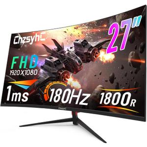 27 Inch Curved 180Hz Gaming Monitor, 1800R Curved Gaming Monitor, 1ms MPRT, FHD(19201080P), Freesync, HDMI2.0,DP1.4, VESA Mountable(DP&HDMI Cable Incl.)