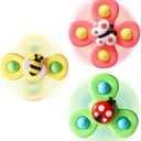 ALASOU 3PCS Suction Cup Spinner Toys for 1 Year Old Boy Girl|Spinning Top 12 18 Months|1 2 Year Old Boy Birthday Gift|Baby Bath Toy for Kids Ages 1-3|Sensory Airplane Travel Toy for Infant Toddlers, Small
