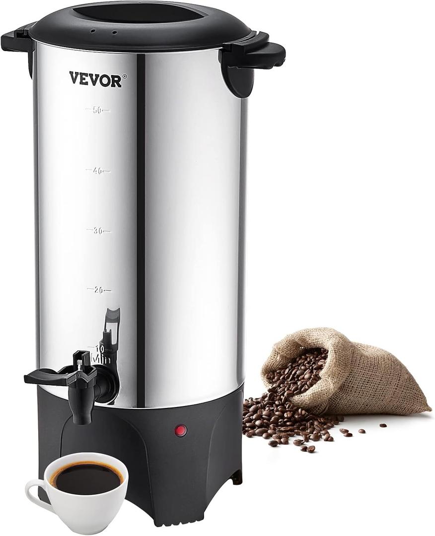 VEVOR Commercial Coffee Urn, 50 Cups/7.5qt Stainless Steel Large Coffee Dispenser, 1000W 110V Electric Coffee Maker Urn For Quick Brewing, Hot Water Urn with Detachable Power Cord for Easy Cleaning