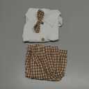 Newborn Baby Boy Gentleman Outfit Summer Short Sleeve Button Up Bowtie Dress Shirt Romper Plaid Suspender Shorts Set (White)