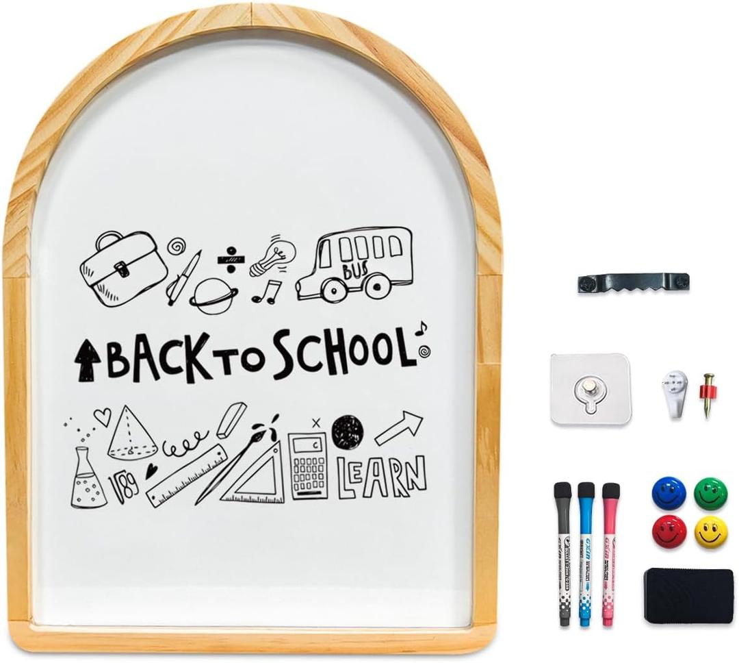 Curved Whiteboard, Dry Erase Board, Holiday Gift, Pine Frame, Wall Mounted, with Four Magnets and Writing Pens, Easy to Erase, Writing Board, Home, School