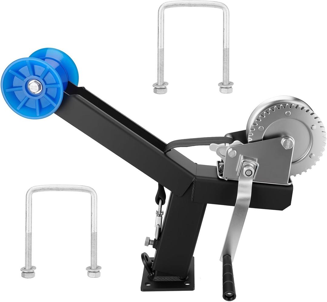 Boat Trailer Winch Stand with 1200LB Boat Winch Compatible with 3" W X 4" H Trailer Drawbar, Up/Down Adjustable Boat Winch Mounts, Boat Trailer Winch Post with Roller, Black