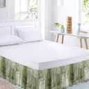 Sage Green Bed Skirt Queen Size 16 Inch Drop, Adjustable Elastic Bedskirt Dust Ruffle for Queen Bed, Modern Geometric Oil Painting Abstract Art Wrap Around Bed Skirts Luxurious Pleated Bed Frame Cover