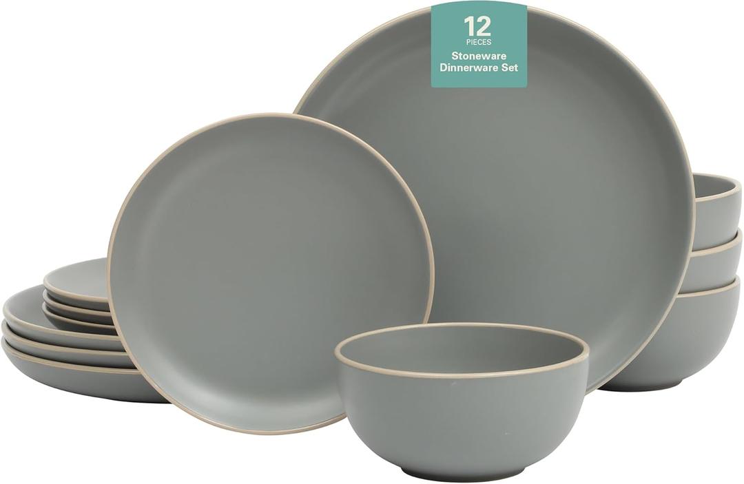Gibson Home Rockaway 12-Piece Dinnerware Set Service for 4, Grey Matte - (Service for 4 (12pcs), Matte Grey)