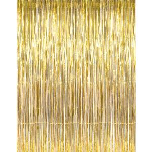 GOER 3.2 ft x 9.8 ft Metallic Tinsel Foil Fringe Curtains,Party Streamer Backdrop for Birthday,Graduation Decorations and New Year Eve (2 Pcs,Gold)