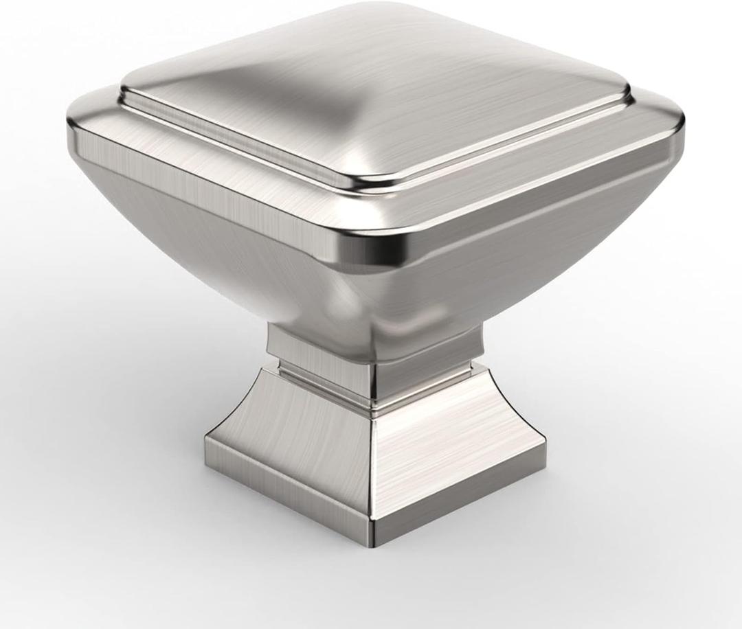 9BUILD 10 Pack 1.2 Inch Brushed Satin Nickel Cabinet Knobs - Square Kitchen Knobs for Cabinets and Dressers
