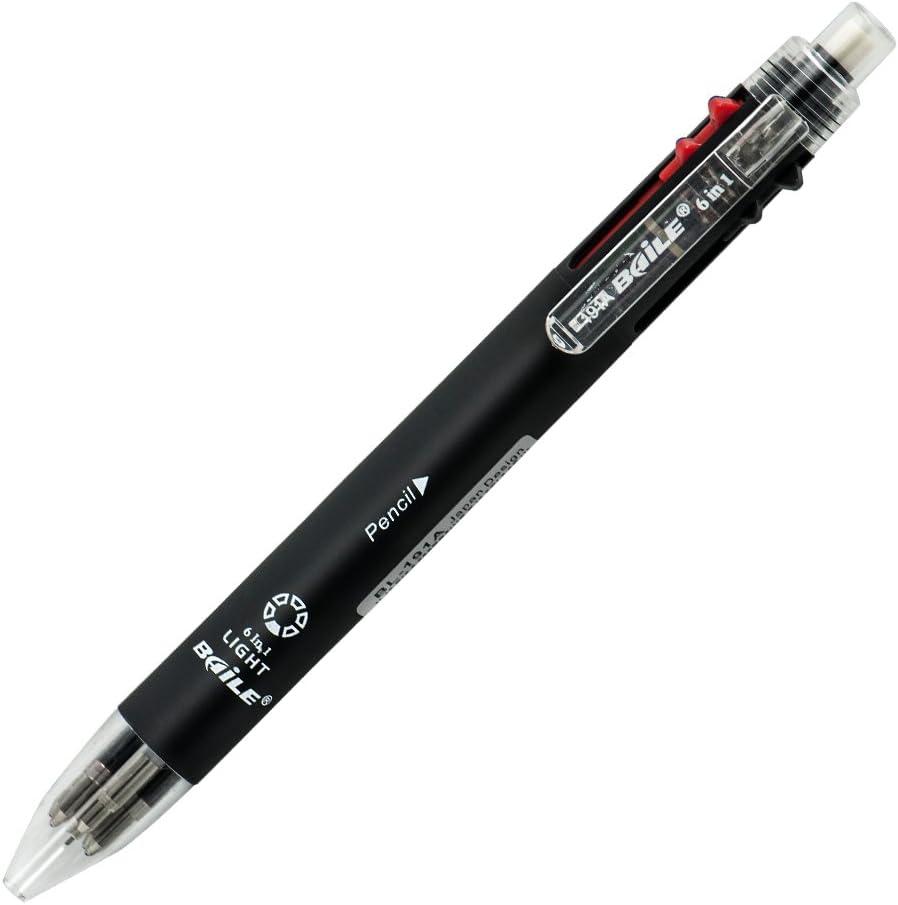 Baile Grip 5+1, 5 Color 0.7 mm Ballpoint Multi Pen & 0.5 mm Pencil With Eraser In Cap (BLACK)