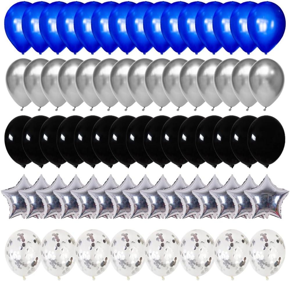 Blue and Black Silver Confetti Balloons,12inch Dark Royal Blue Black Sliver Party Latex Balloons for Boys Video Gaming theme party,Birthday,Wedding,Thanksgiving,Christmas Day,Columbus,Veterans.