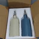 Sweejar Ceramic Olive Oil Dispenser Bottle, 20 Oz Relief Opaque Oil Cruet Protects To Reduce Oxidation, Suitable for Storage Vinegar, Soy Sauce,Liquids,Set of 2 (BeigeFogblue)