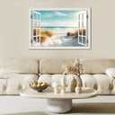 CHUSHU ART Beach Canvas Wall Decor Ocean Pictures Prints for Living Room White Window Style Path Painting Coastal Seascape Artwork Reeds Landscape for Bedroom Home Office Decorations(24"*36")