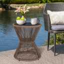 SUNNYPARK Outdoor Side Table 20'' H Small End Tables Woven Rope Weather Resistant with Glass Top Round Coffee Table for Indoor Balcony Patio Poolside (Brown)