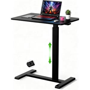 Mobile Small Standing Desk with Hidden Wheels, Pneumatic Laptop Desk, Rolling Computer Cart Movable, Portable Rolling Computer Sit Stand Side Table for Couch, Home, Office, Black