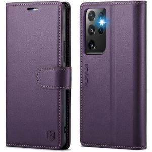 Wallet Case for Samsung Galaxy S21 Ultra, RFID Blocking Credit Card Holder, PU Leather Folio Flip Kickstand Protective Shockproof Cover for Samsung S21 Ultra (Purple)