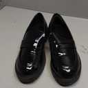 Women's Chunky Platform Loafers with Chain or Buckle Patent Leather Black Penny Loafers Fashion Office Shoes School Dress Shoes Comfort Slip-on -Size 5