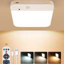 Rechargeable Motion Sensor Ceiling Light Wireless, Battery Operated Ceiling Light with Remote, No Wiring, Magnetic, 3 Colors, Dimmable 500LM for Shower Closet Bathroom Stairs Pantry Hallway Porch (1 Pack)