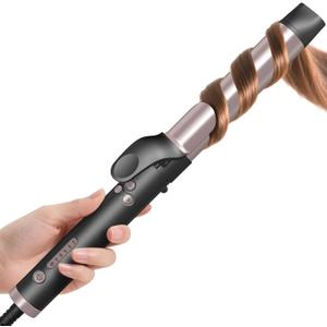 Rotating Automatic Curling Iron for Waves-Curling Wand for Long Hair, Extra Long Barrel Ceramic Hair Curler for Women,Dual Voltage, 5 Temps & 30s Heat-up (Rose Gold, 1.25 inch)