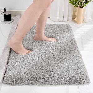 Disolla Small Bathroom Rug 17x24 Non Slip Gray Fluffy Bath Mat for Bathroom Floor Washable Plush Luxury Bath Rug for Tub Soft Shaggy Absorbent Shower Mat (Grey)