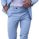 UNINUKOO Mens 2 Piece Suit Linen Summer Top Blazer Pants Sets Beach Wedding Wear Vacation Prom Suits for Men (Medium, Sky Blue)