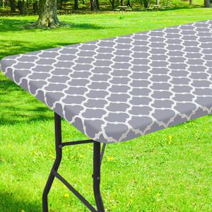 Smiry Rectangle Picnic Table Cover, Waterproof Elastic Fitted Camping Tablecloths for 5 Foot Tables, Wipeable Flannel Backed Vinyl Tablecloth Protector for Indoor, Outdoor (Grey, 30x60 Inches)