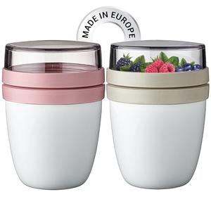 Mueslicup Overnight Oats Jars with Lid and Spoon Oat Container Jar,Muesli Cereal Cup,Parfait Chia Pudding Containers,Yogurt Cups Granola Holder Oatmeal Crunch Lids Pink Seed (Set of 2 Beige - Pink)